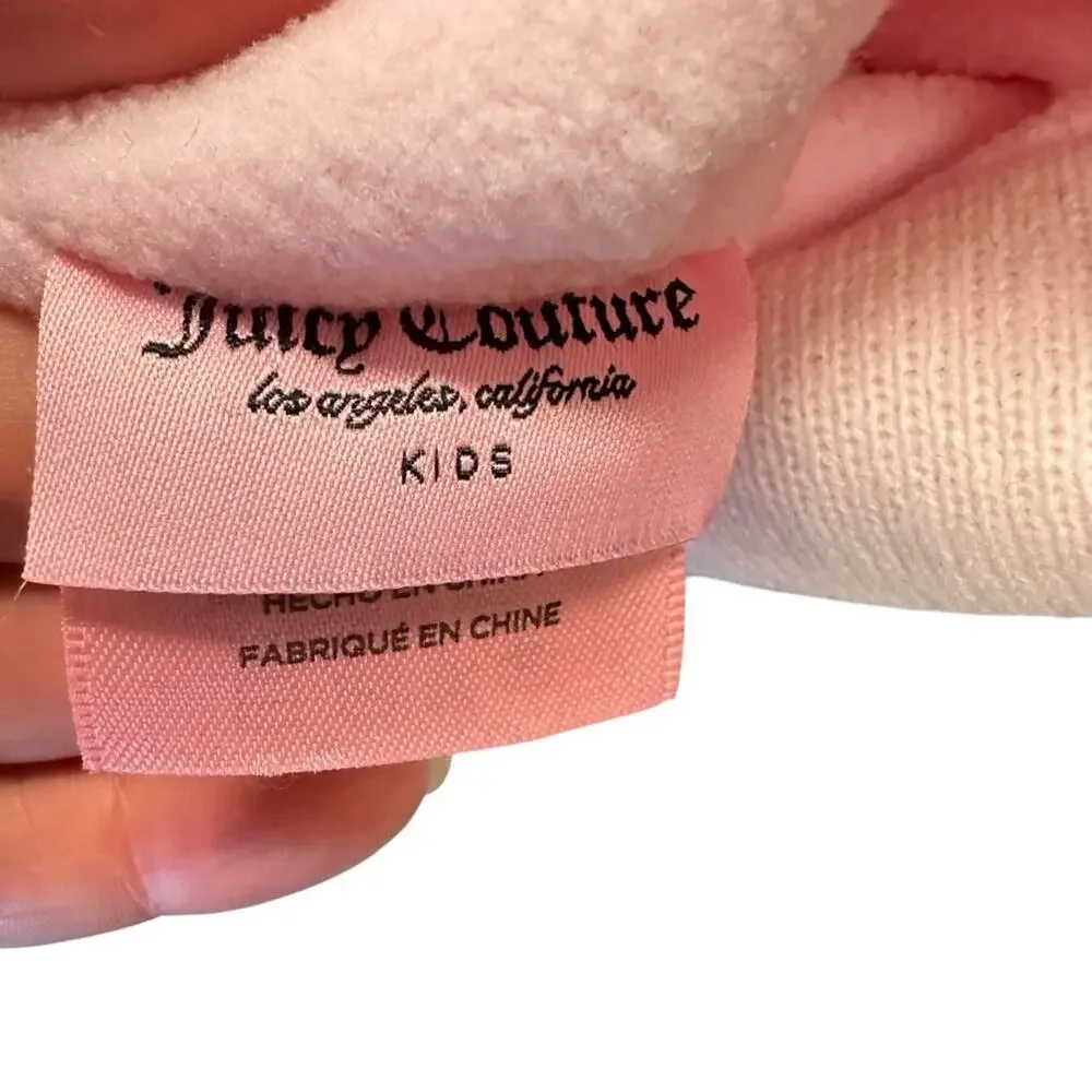 Juicy Couture Girls Light Pink Pom-Pom Beanie with Crystal Dogs